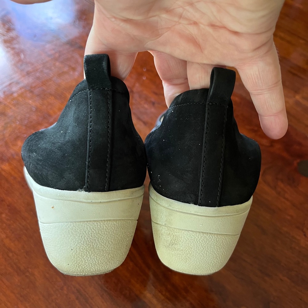 Vionic Jacey Black Leather Suede Wedge Slip On Sneakers Womens Size 9 Orthotic - Picture 4 of 8